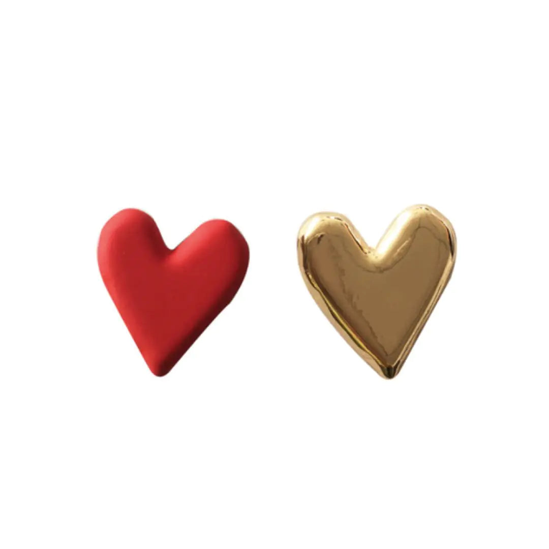 Chic Heart-Shaped Dual-Tone Earrings - Gold & Red