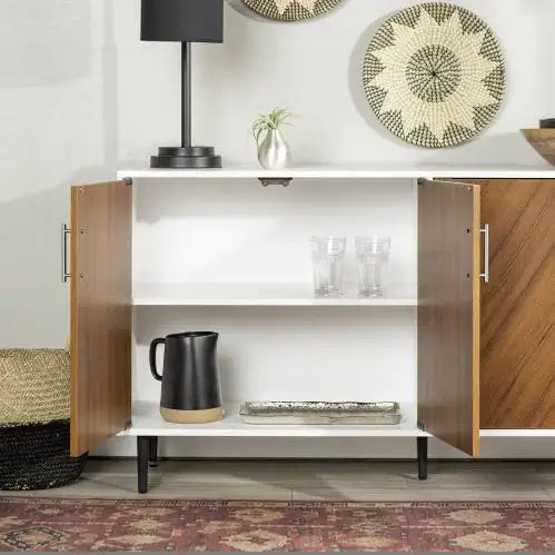 Mid-Century Modern Faux-Bookmatch Buffet - White Teak