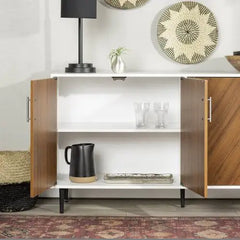 Mid-Century Modern Faux-Bookmatch Buffet - White Teak