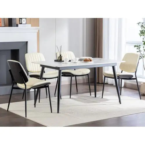 Mid-Century Modern Dining Chairs Set of 2 - Faux Leather w/ Walnut Back