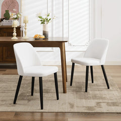 Elegant White Dining Chairs Set of 2 with Fabric Upholstery & Solid Wood Legs