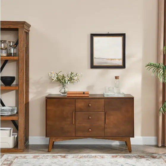 Medieval Modern Walnut Buffet Cabinet with Lockers