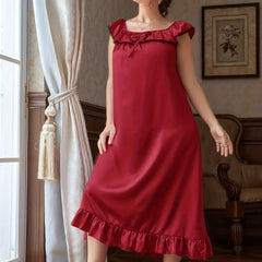 Elegant Plus Size Ruffle Trim Knot Front Nightdress