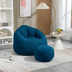 Comfy High-Pressure Foam Bean Bag Chair With Footrest - Blue