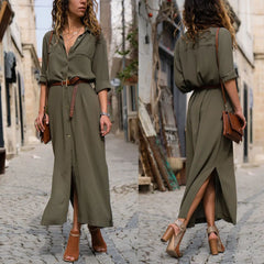 Elegant V-Neck Maxi Beach Dress - Solid Color Selection