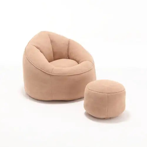 Comfy High-Pressure Foam Bean Bag Chair With Footrest - Tan