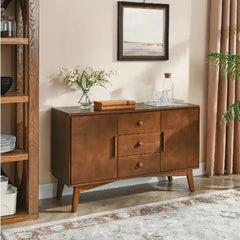 Medieval Modern Walnut Buffet Cabinet with Lockers
