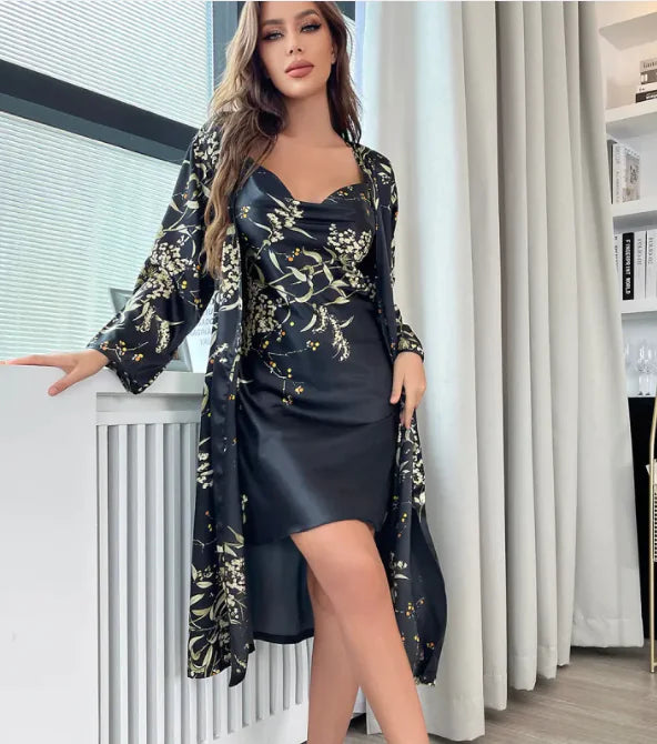 Cherry Print Ice Silk Nightgown - Luxurious & Lightweight Sleepwear