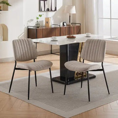 Modern Retro Linen Dining Chairs Set of 2 - Bentwood Back & Metal Legs