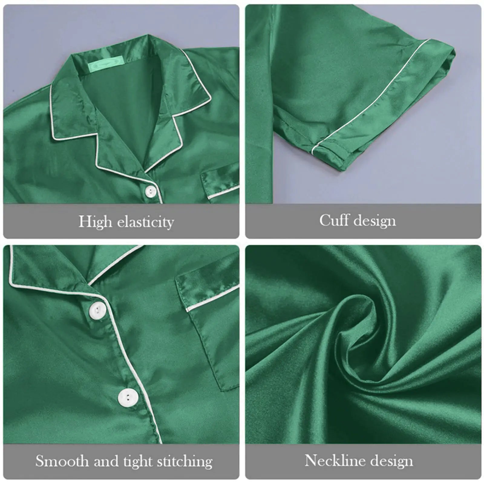 Elegant Silk-Feel Women's Pajama Set - Short Sleeve
