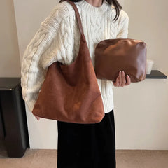 Vintage Style Suede Shoulder Bag | Large Capacity & Luxe Feel