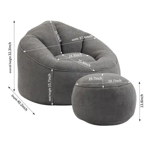 Comfy High-Pressure Foam Bean Bag Chair With Footrest - Grey