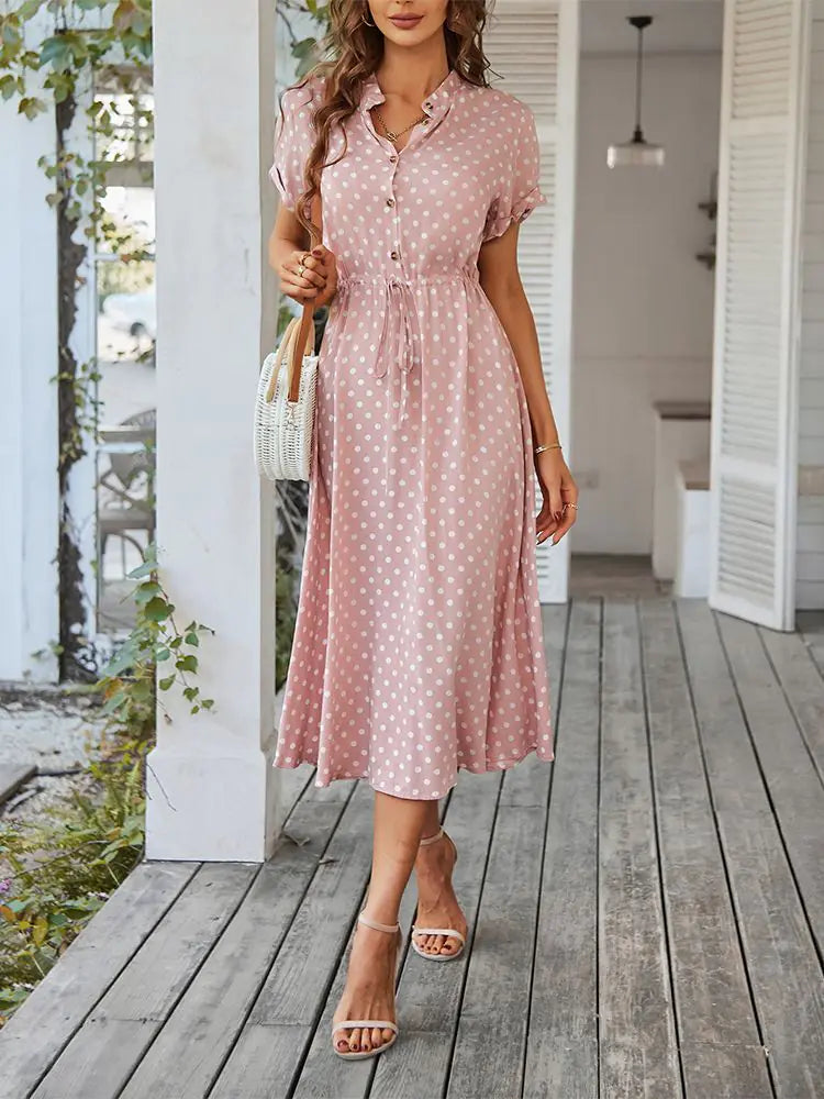 Elegant Polka Dot Ladies Shirt Dress - Chic & Versatile