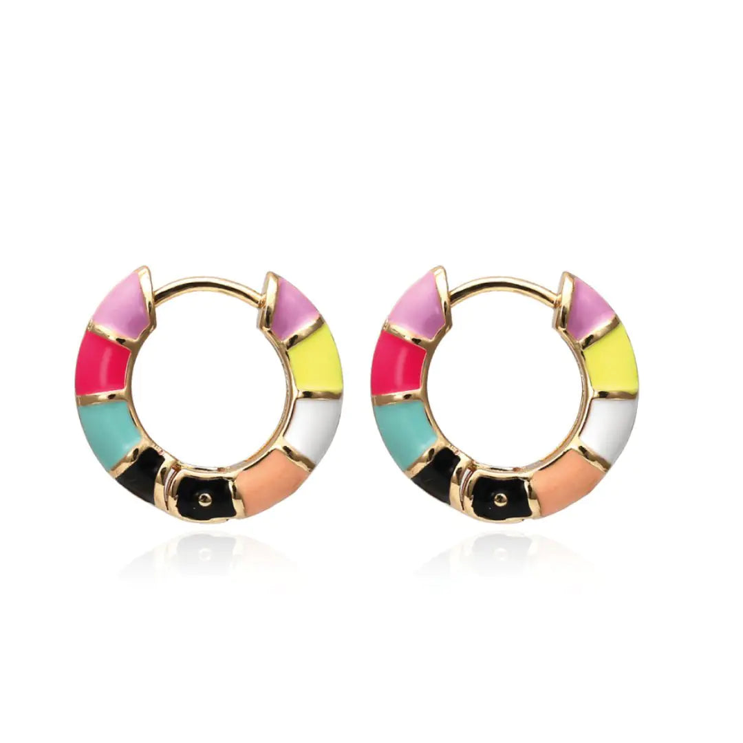 Madison Enamel Striped Huggie Earrings - 18K Gold Vermeil