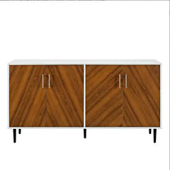 Mid-Century Modern Faux-Bookmatch Buffet - White Teak