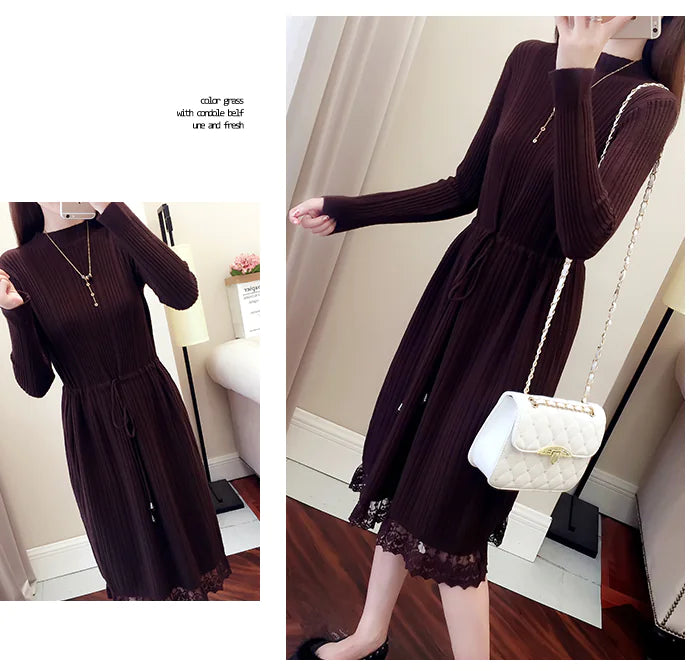 Elegant Knit Sweater Dress with Ruffle Details