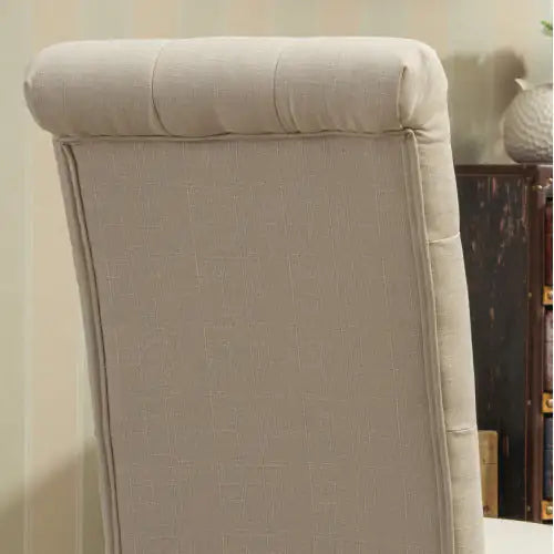 Tan Solid Wood Tufted Parsons Dining Chairs, Set of 2