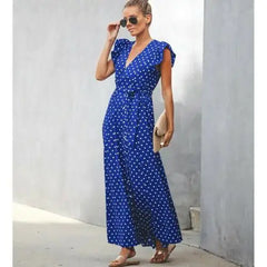 Chic Polka Dot V-Neck Dress with Petal Sleeves