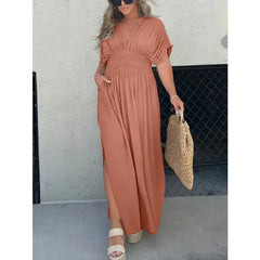 Sunkissed Pleat Palooza Ice Silk Dress - Light Grayish Brown