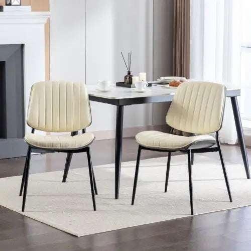 Mid-Century Modern Dining Chairs Set of 2 - Faux Leather w/ Walnut Back