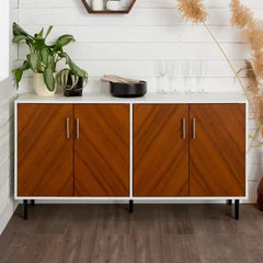 Mid-Century Modern Faux-Bookmatch Buffet - White Teak
