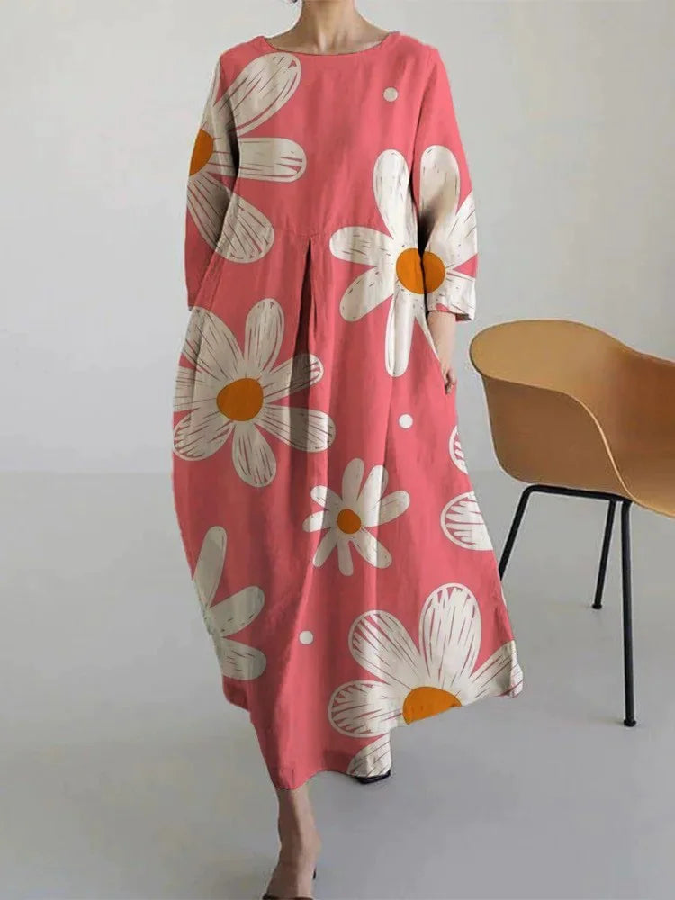 Retro Geometric Long Dress - Casual & Elegant