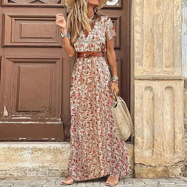 Spring Bohemian Oversized Long Dress - Flowy, Vibrant Style