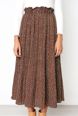 Elegant Elastic High-Waist Pleated Midi Skirt for Women