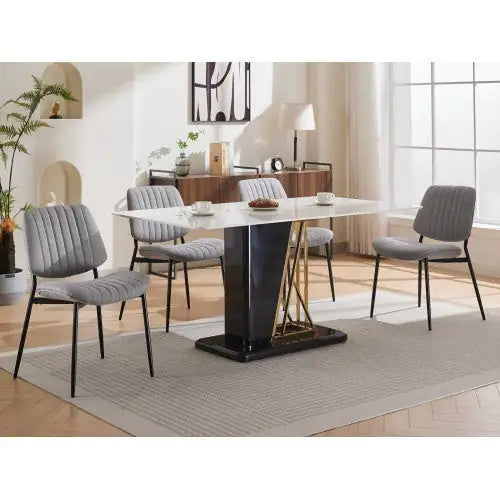 Set of 2 Retro Linen Dining Chairs with Bentwood Back & Metal Legs