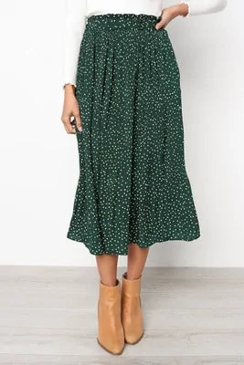Elegant Elastic High-Waist Pleated Midi Skirt for Women