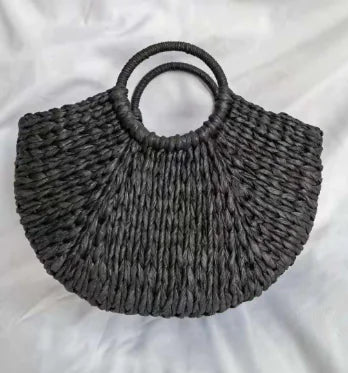 Rattan Woven Half-Round Tote Bag