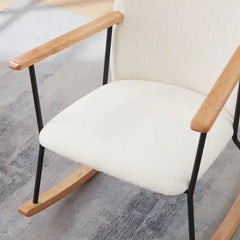 White Modern Rocking Chair with High Backrest and Armrests