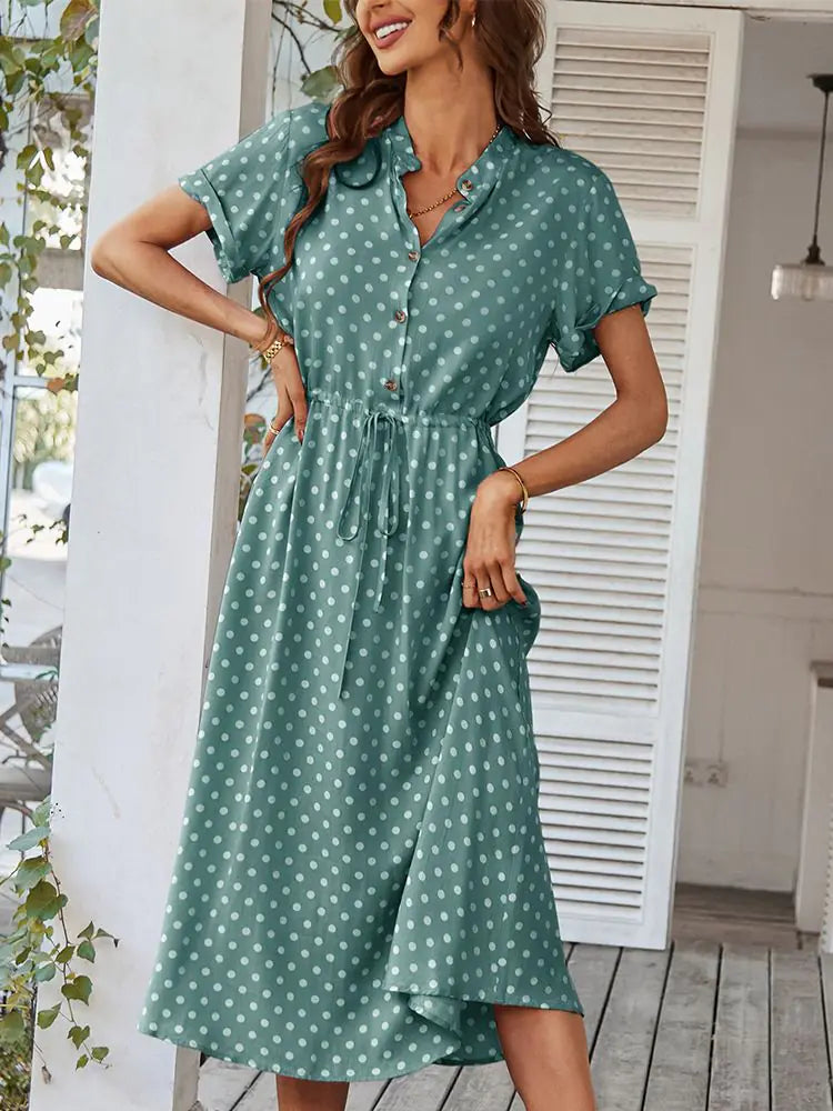Elegant Polka Dot Ladies Shirt Dress - Chic & Versatile