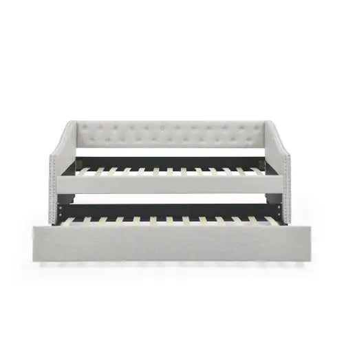 Elegant Tufted Double Sofa Bed with Pull-Out Trundle - Beige