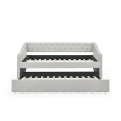 Elegant Tufted Double Sofa Bed with Pull-Out Trundle - Beige