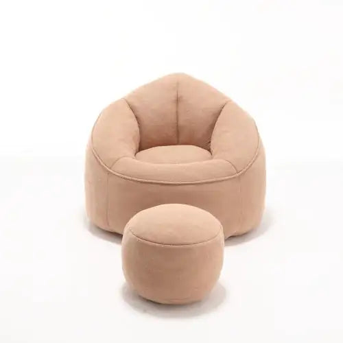 Comfy High-Pressure Foam Bean Bag Chair With Footrest - Tan