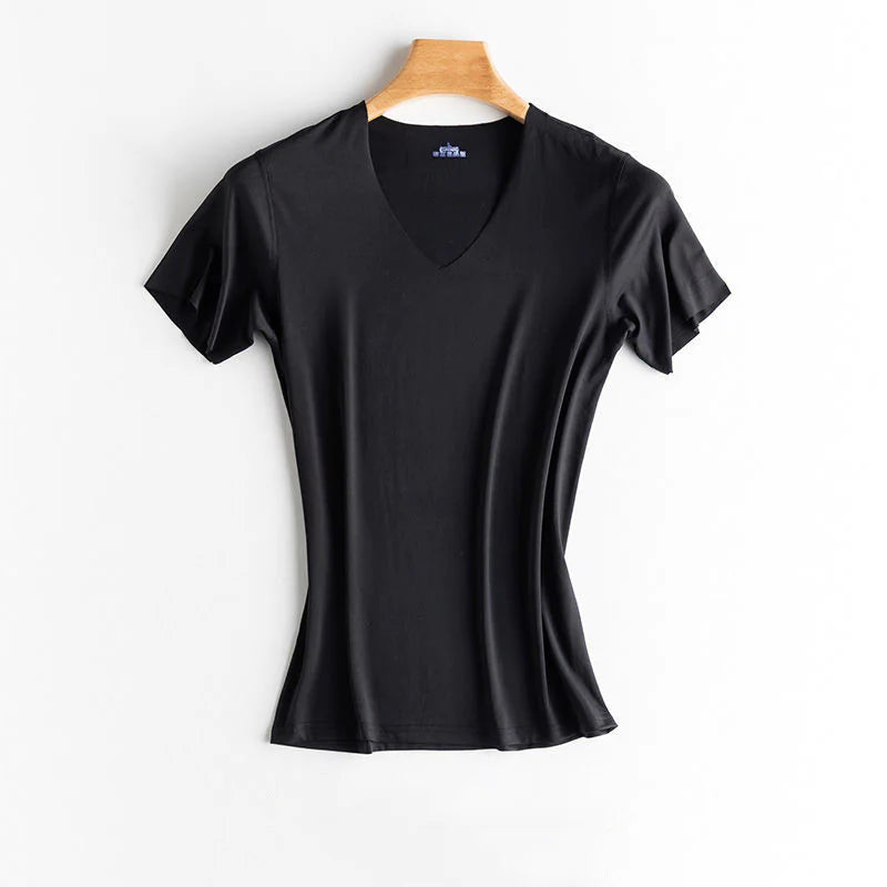 Luxurious Ice Silk V-Neck T-Shirt for Everyday Comfort