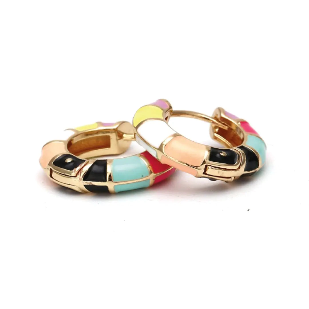 Madison Enamel Striped Huggie Earrings - 18K Gold Vermeil