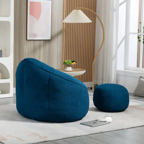 Comfy High-Pressure Foam Bean Bag Chair With Footrest - Blue