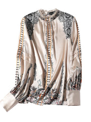 Elegant Women’s Satin Blouse with Artistic Prints