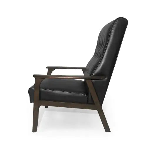 Mid-Century Modern Accent Chair, Matte Black Faux Leather