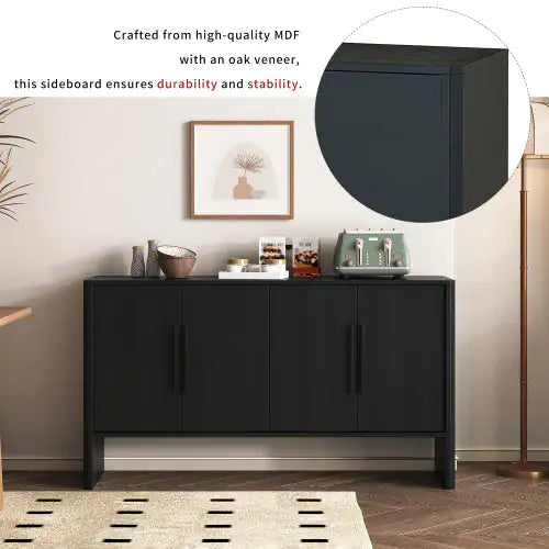 Vintage Black 4-Door Sideboard with Adjustable Shelves