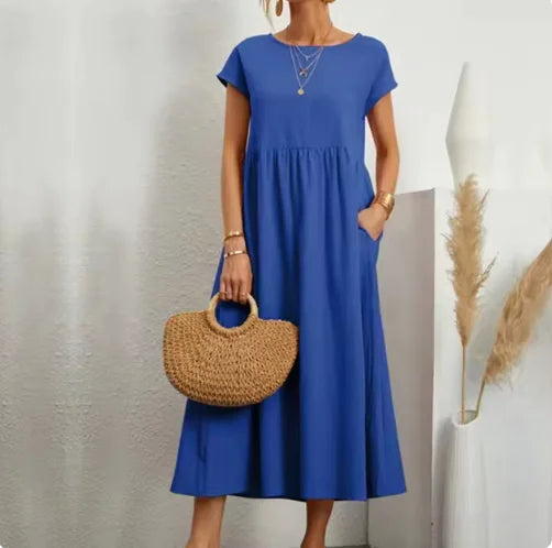 Breathable Cotton-Linen Sleeveless Dress with Pockets