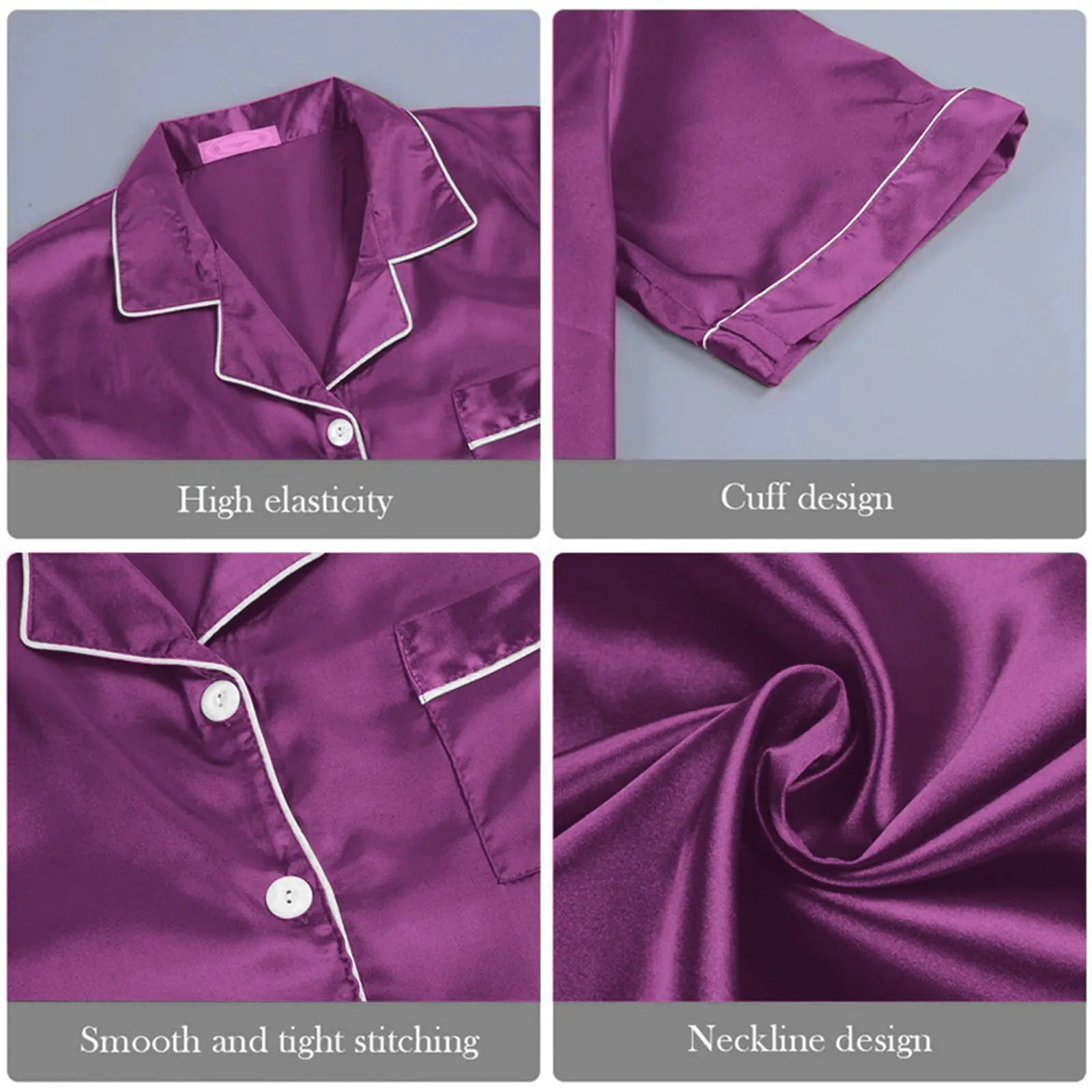 Elegant Silk-Feel Women's Pajama Set - Short Sleeve