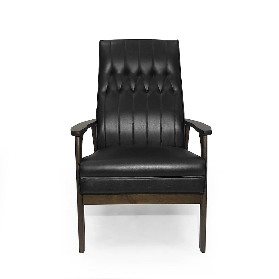 Mid-Century Modern Accent Chair, Matte Black Faux Leather