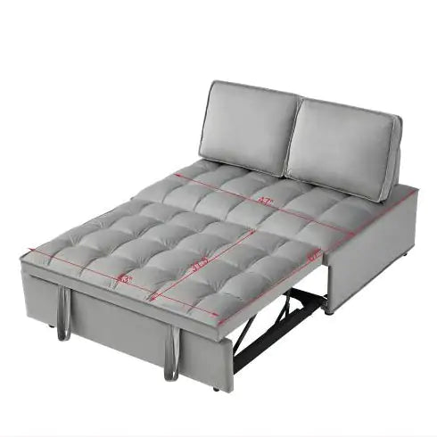 Modern Velvet Convertible Sofa Bed - Grey, Double Seat