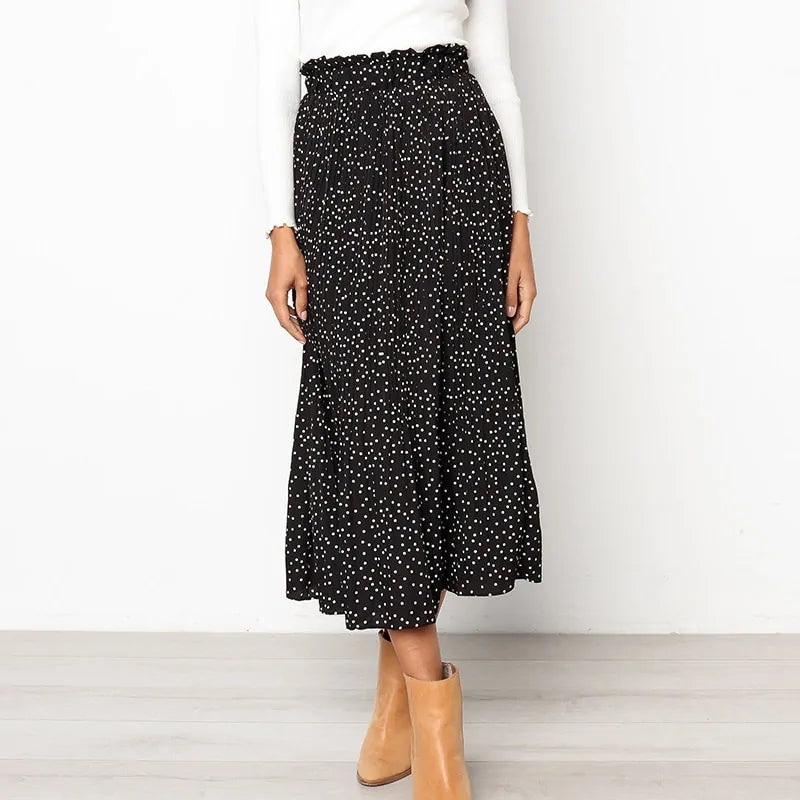 Elegant Elastic High-Waist Pleated Midi Skirt for Women