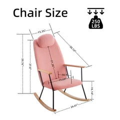 Elegant Pink Rocking Chair - Teddy Fabric, High Back & Adjustable Headrest