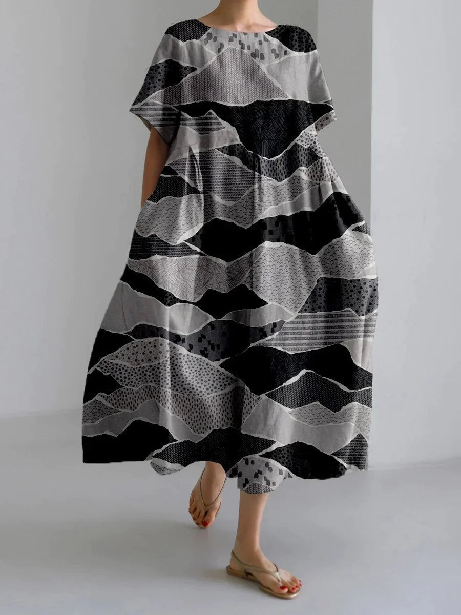 Retro Geometric Long Dress - Casual & Elegant