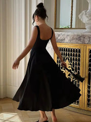 Elegant Square Neck A-Line Maxi Dress - Perfect for Evenings